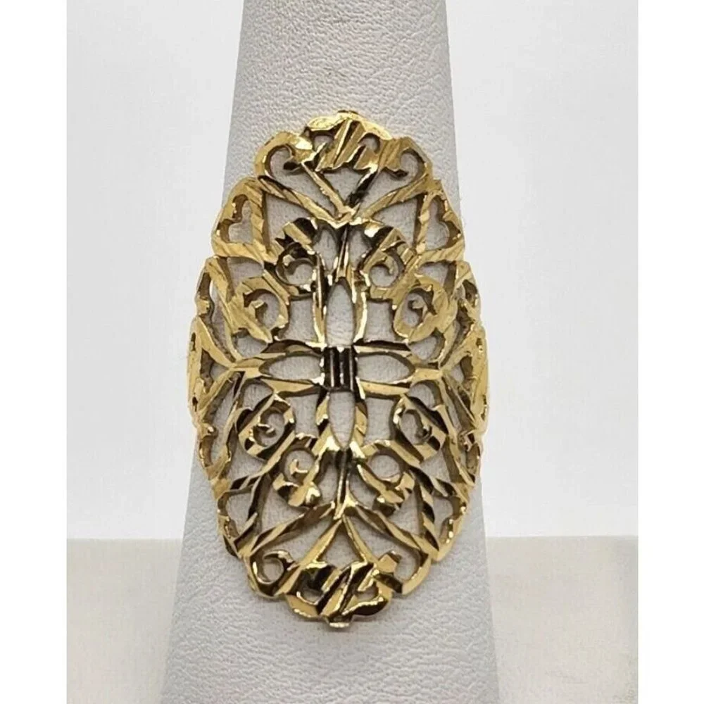925 STERLING SILVER RING WITH GOLD TONE ORNATE SHIELD SIZE 8